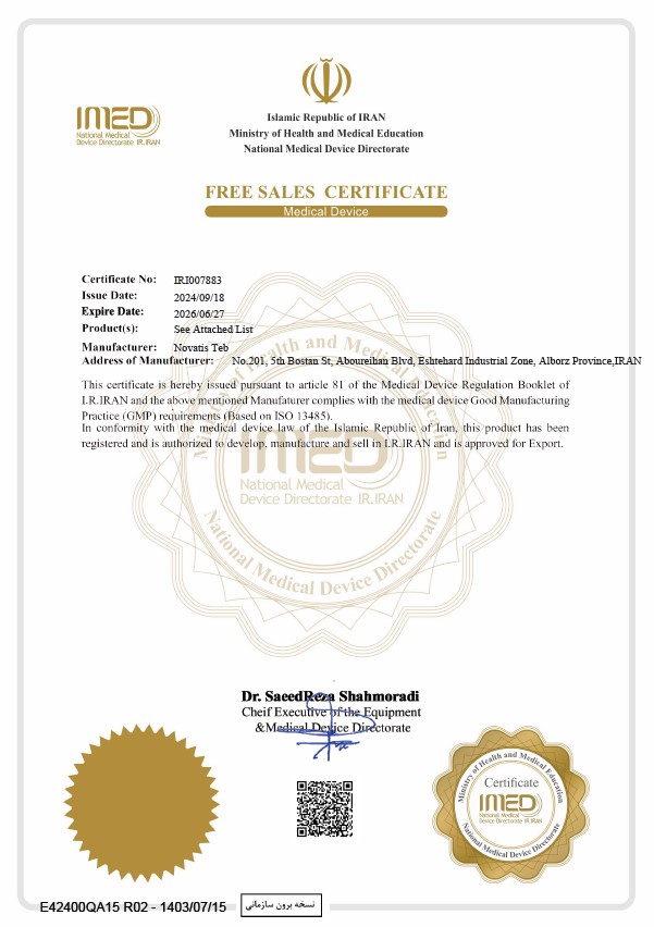 Hemodialysis Machine Free Sale Certificate